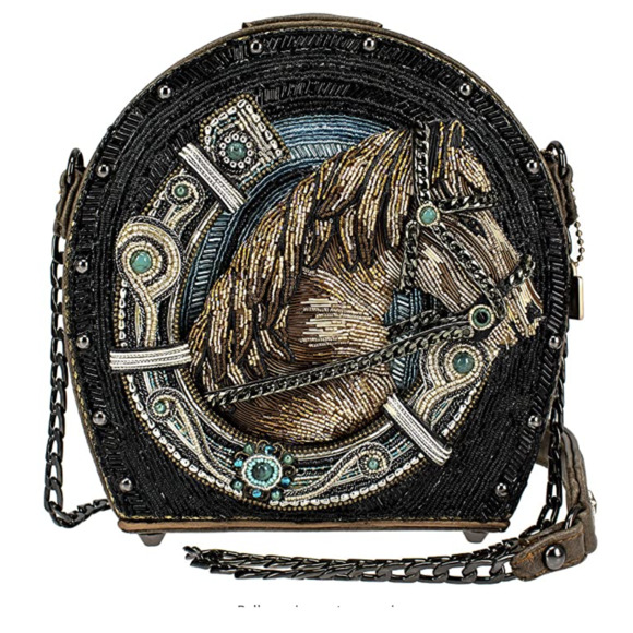 Mary Frances Ready To Ride Horse Black Beaded Crossbody Handbag Evening Bag New